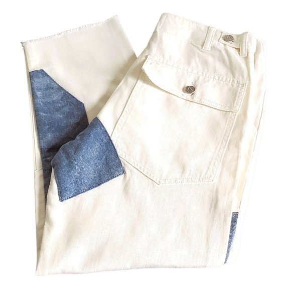 SALE Free People x Sandrine Rose Jeans Pants Denim White Patchwork Ankle Sz 28 - Picture 3 of 8